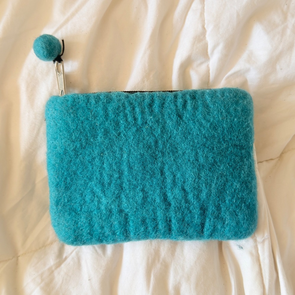 BNB Coin Purse Womens OS Teal Excellent Felted Wool Flower Boho Pouch Bag - Picture 2 of 7